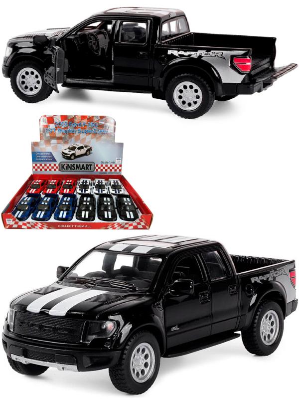 Металлическая машинка Kinsmart 1:46 «2013 Ford F-150 SVT Raptor SuperCrew (С принтом)» KT5365DF инерционная / Черный