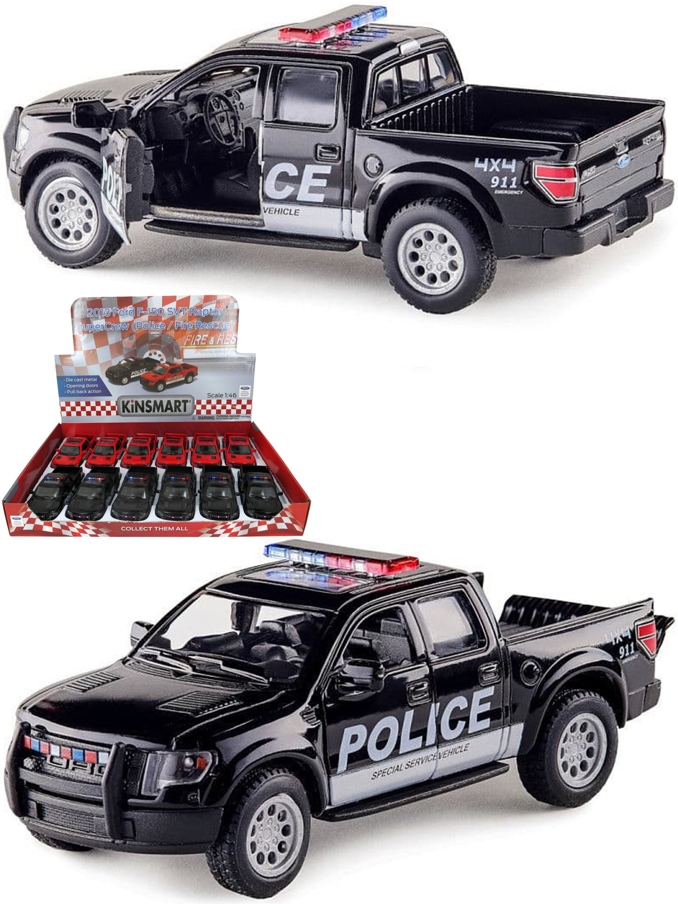 Металлическая машинка Kinsmart 1:46 «2013 Ford F-150 SVT Raptor SuperCrew» KT5365DPR инерционная / Полиция