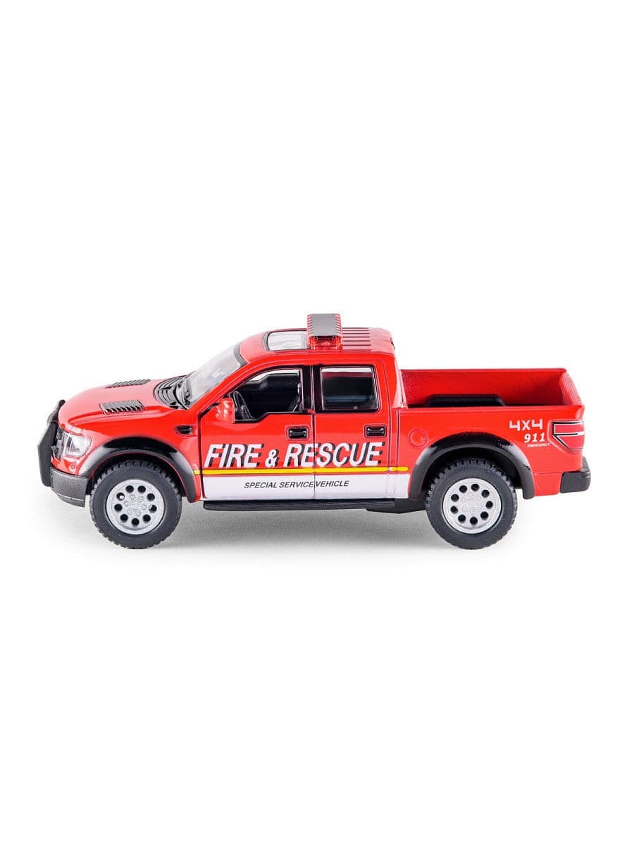 Металлическая машинка Kinsmart 1:46 «2013 Ford F-150 SVT Raptor SuperCrew» KT5365DPR инерционная / Пожарная служба