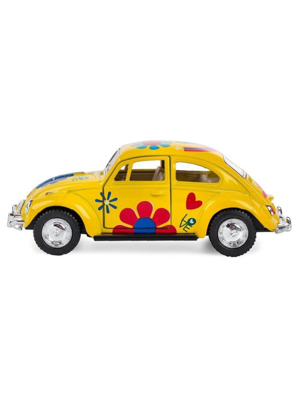 Металлическая машинка Kinsmart 1:32 «1967 Volkswagen Classical Beetle с принтом» KT5057DF, инерционная / Желтый