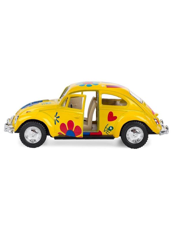 Металлическая машинка Kinsmart 1:32 «1967 Volkswagen Classical Beetle с принтом» KT5057DF, инерционная / Желтый