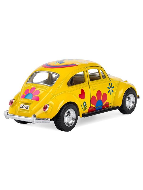 Металлическая машинка Kinsmart 1:32 «1967 Volkswagen Classical Beetle с принтом» KT5057DF, инерционная / Желтый