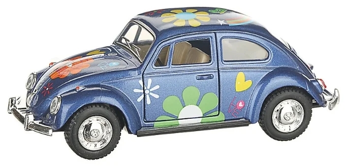 Металлическая машинка Kinsmart 1:32 «1967 Volkswagen Classical Beetle с принтом» KT5057DF, инерционная / Синий