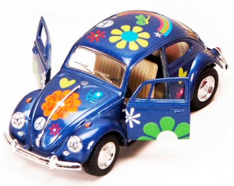 Металлическая машинка Kinsmart 1:32 «1967 Volkswagen Classical Beetle с принтом» KT5057DF, инерционная / Синий
