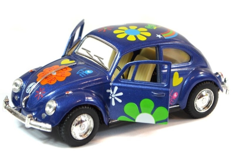 Металлическая машинка Kinsmart 1:32 «1967 Volkswagen Classical Beetle с принтом» KT5057DF, инерционная / Синий