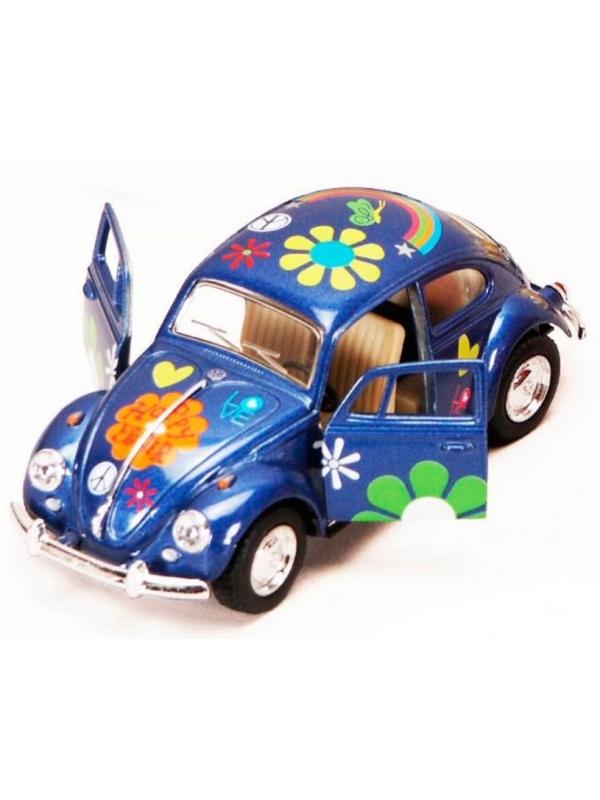 Металлическая машинка Kinsmart 1:32 «1967 Volkswagen Classical Beetle с принтом» KT5057DF, инерционная / Синий