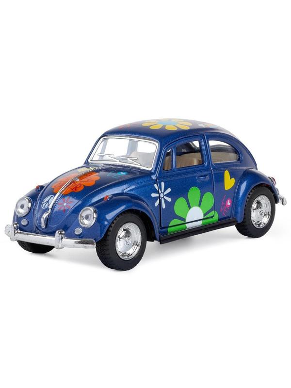 Металлическая машинка Kinsmart 1:32 «1967 Volkswagen Classical Beetle с принтом» KT5057DF, инерционная / Синий