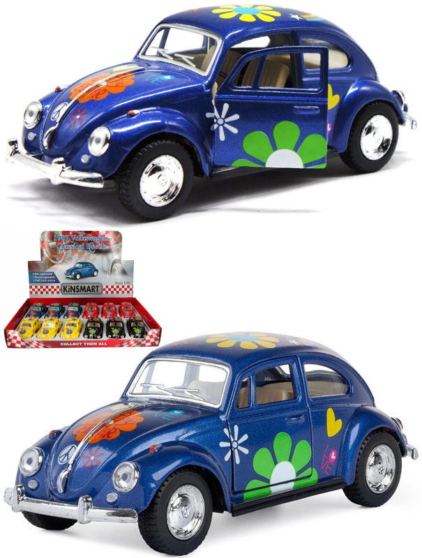 Металлическая машинка Kinsmart 1:32 «1967 Volkswagen Classical Beetle с принтом» KT5057DF, инерционная / Синий