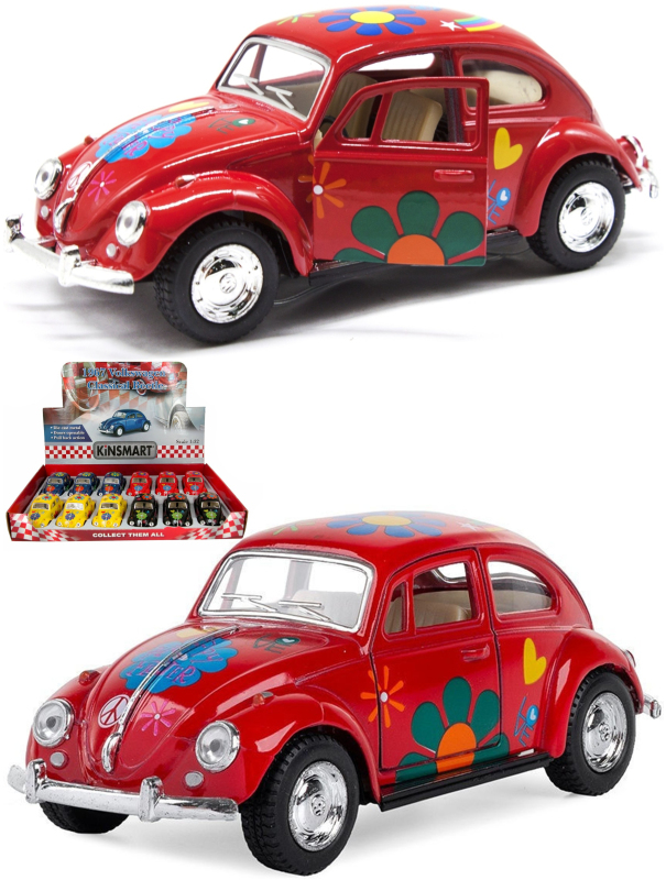 Металлическая машинка Kinsmart 1:32 «1967 Volkswagen Classical Beetle с принтом» KT5057DF, инерционная / Красный