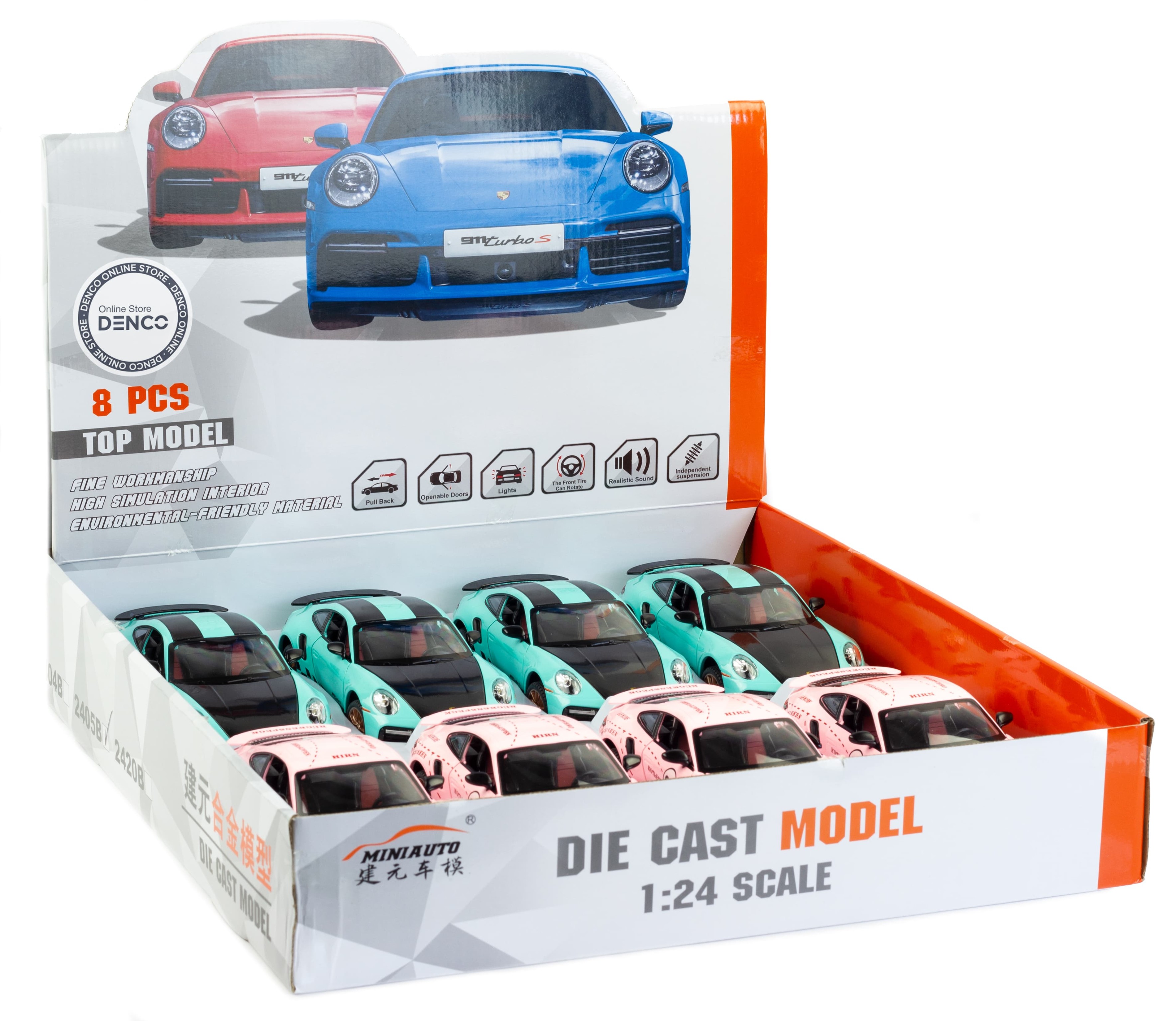 Металлическая машинка Mini Auto 1:24 «Porsche 911 Turbo S» 2405B, 20 см. инерционная, свет, звук / Микс