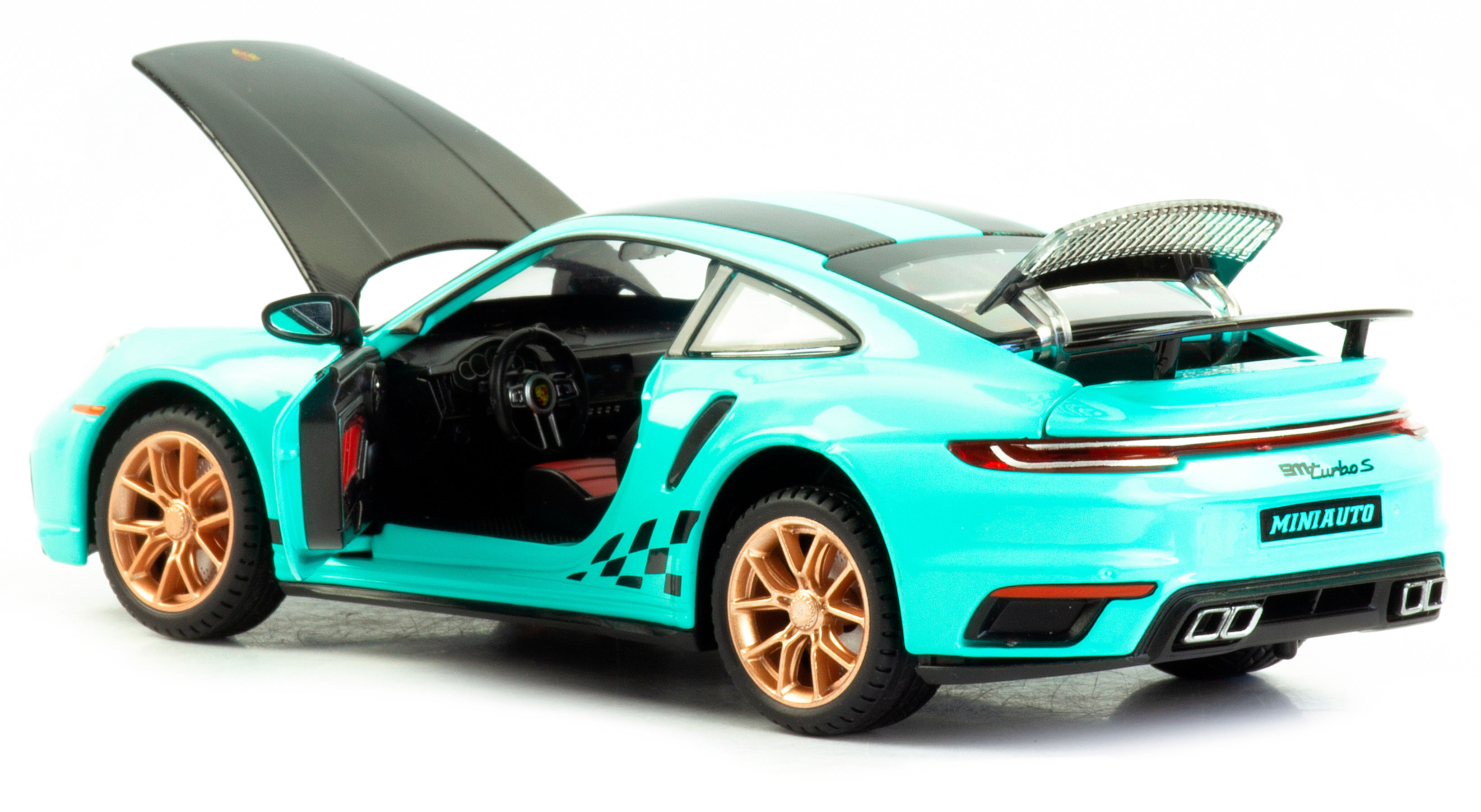 Металлическая машинка Mini Auto 1:24 «Porsche 911 Turbo S» 2405B, 20 см. инерционная, свет, звук / Микс