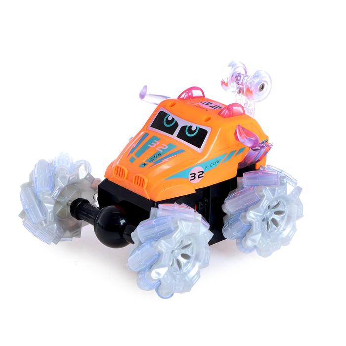 Радиоуправляемая трюковая машинка - перевертыш «Ultimate Stunt Car» 999G-52CS, колеса светятся, музыка, вращение 360, на пульте управления / Оранжевый