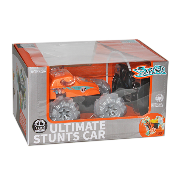 Радиоуправляемая трюковая машинка - перевертыш «Ultimate Stunt Car» 999G-52CS, колеса светятся, музыка, вращение 360, на пульте управления / Оранжевый
