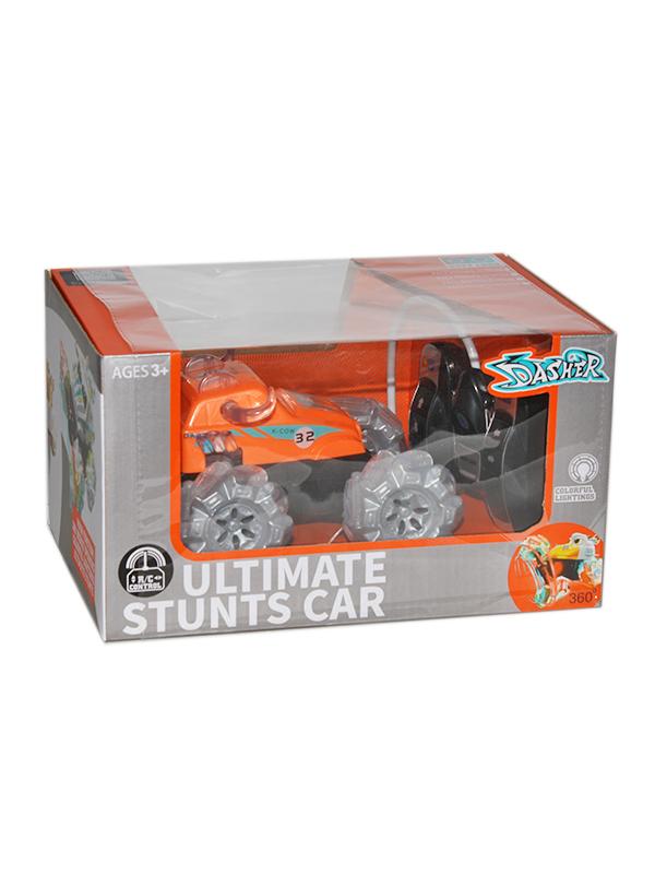 Радиоуправляемая трюковая машинка - перевертыш «Ultimate Stunt Car» 999G-52CS, колеса светятся, музыка, вращение 360, на пульте управления / Оранжевый