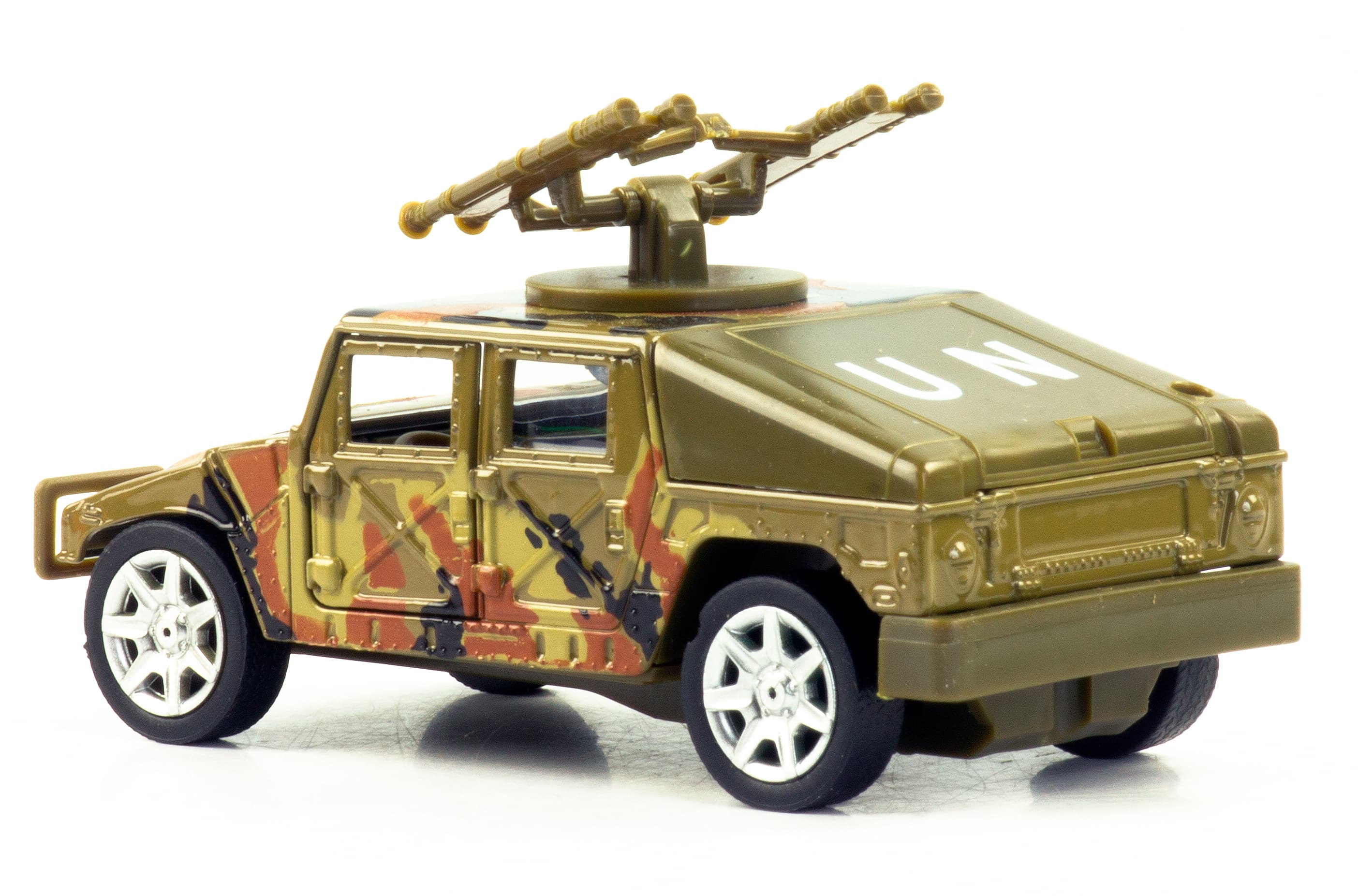Машинка металлическая 1:32 «Военный Hummer H1 UN» 921-2, 12 см. Land Fighter, инерционная, свет, звук / Зеленый