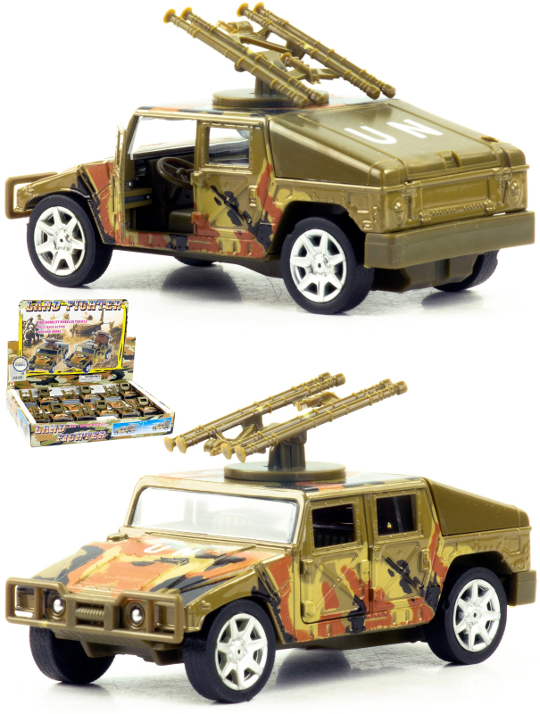 Машинка металлическая 1:32 «Военный Hummer H1 UN» 921-2, 12 см. Land Fighter, инерционная, свет, звук / Зеленый