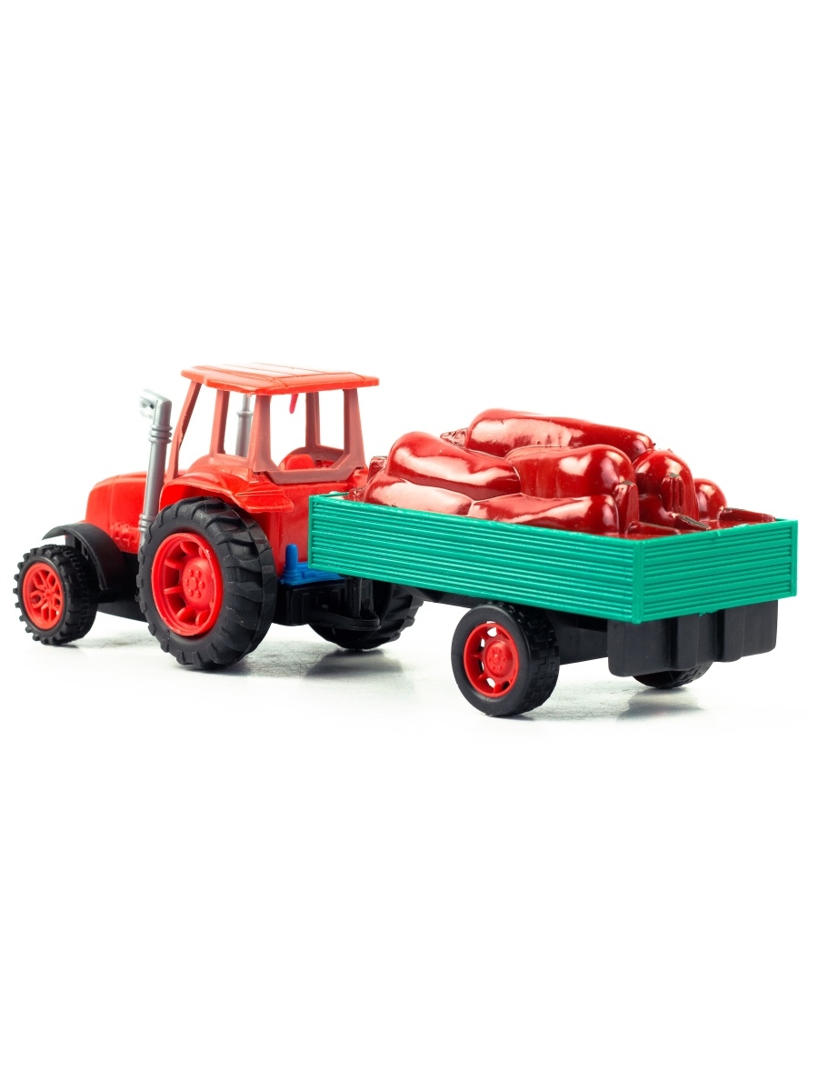 Машинка пластиковая «Трактор сельскохозяйственным с прицепом (Перец)» 0488-43-44, 27 см., инерционная / Красный