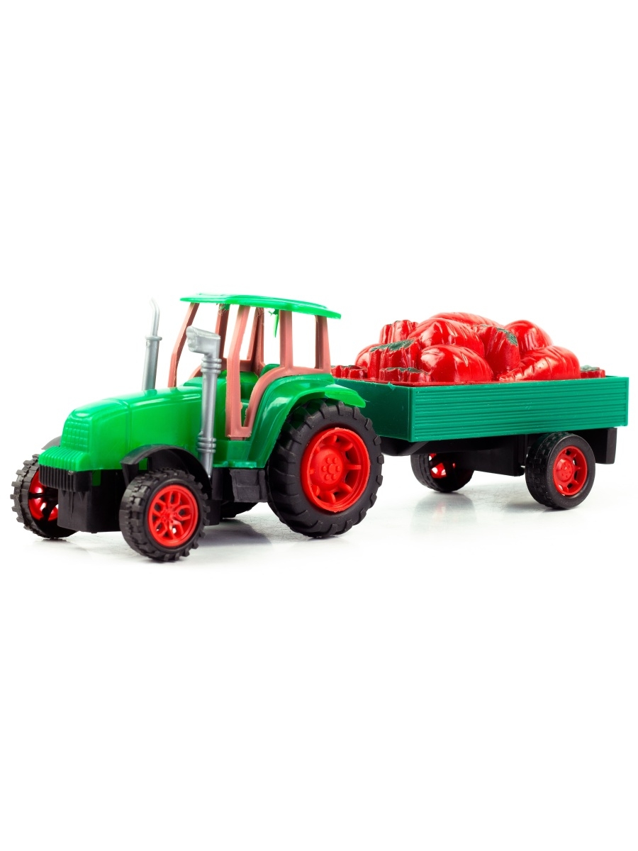 Машинка пластиковая «Трактор сельскохозяйственным с прицепом (Морковь)» 0488-43-44, 27 см., инерционная / Зеленый