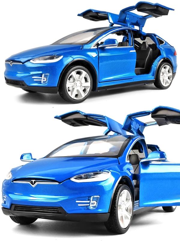 Металлическая машинка HCL 1:22 «Tesla Model X» HCL-911A, 21 см., инерционная, свет, звук / Синий