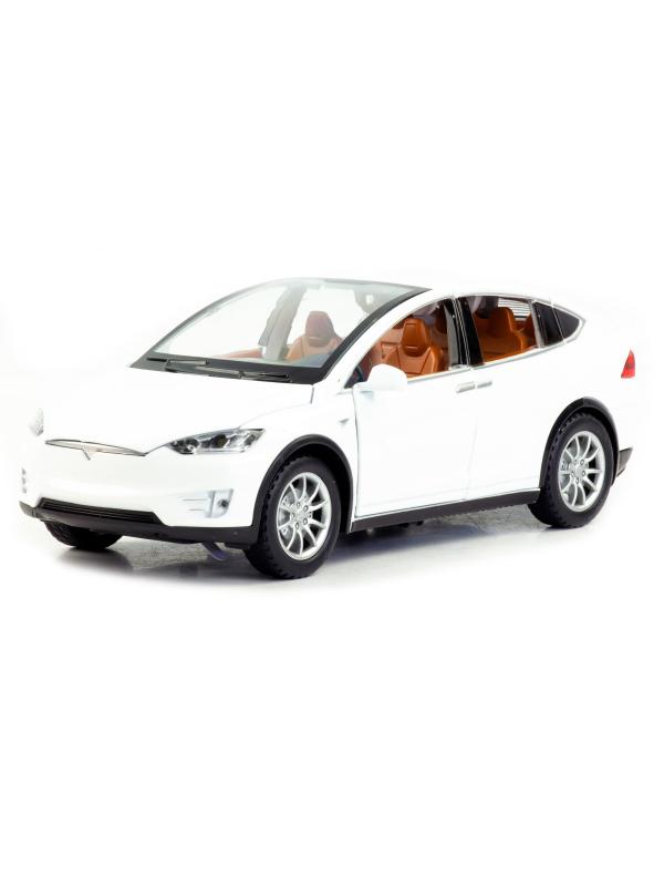 Металлическая машинка HCL 1:22 «Tesla Model X» HCL-911A, 21 см., инерционная, свет, звук / Белый