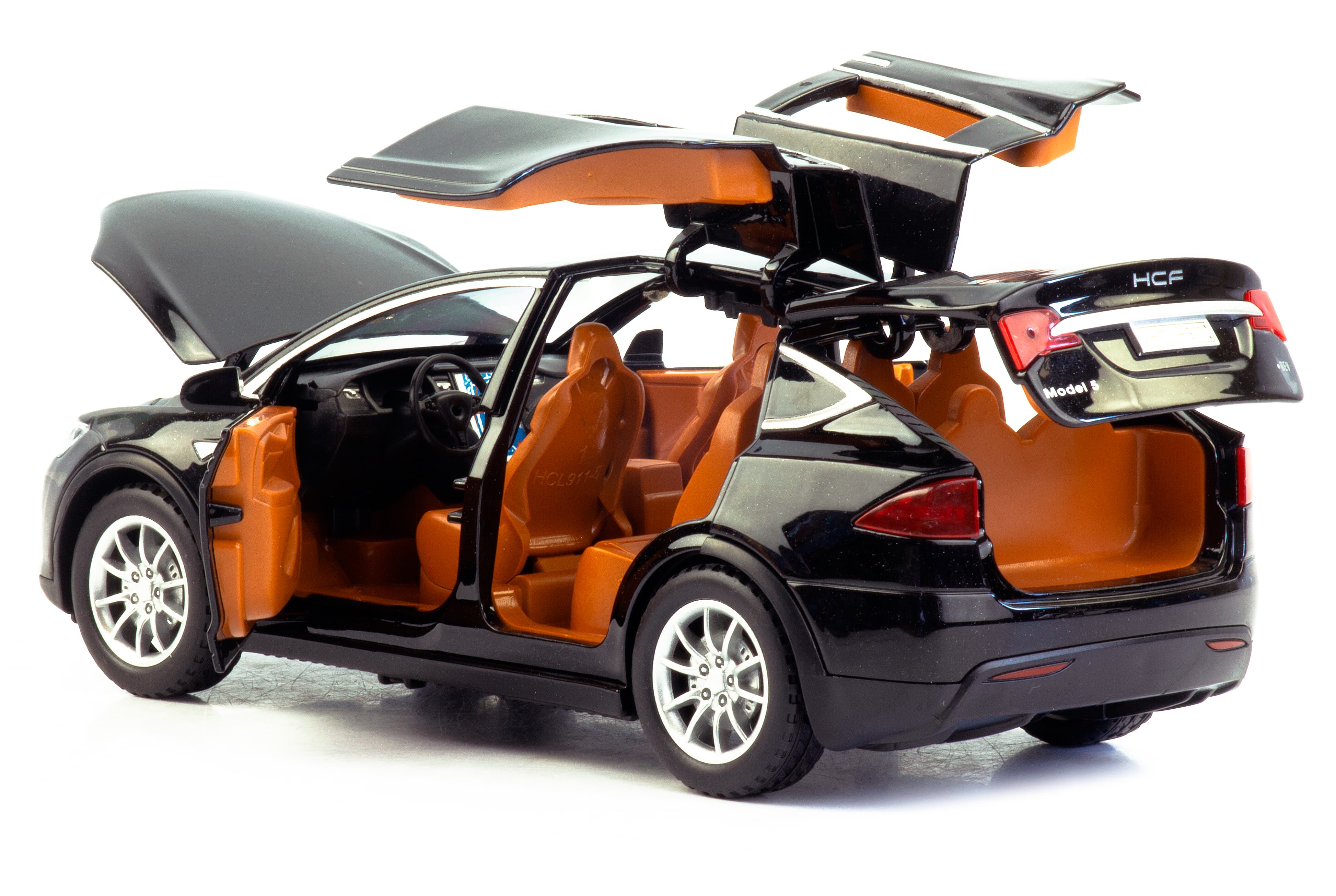 Металлическая машинка HCL 1:22 «Tesla Model X» HCL-911A, 21 см., инерционная, свет, звук / Черный
