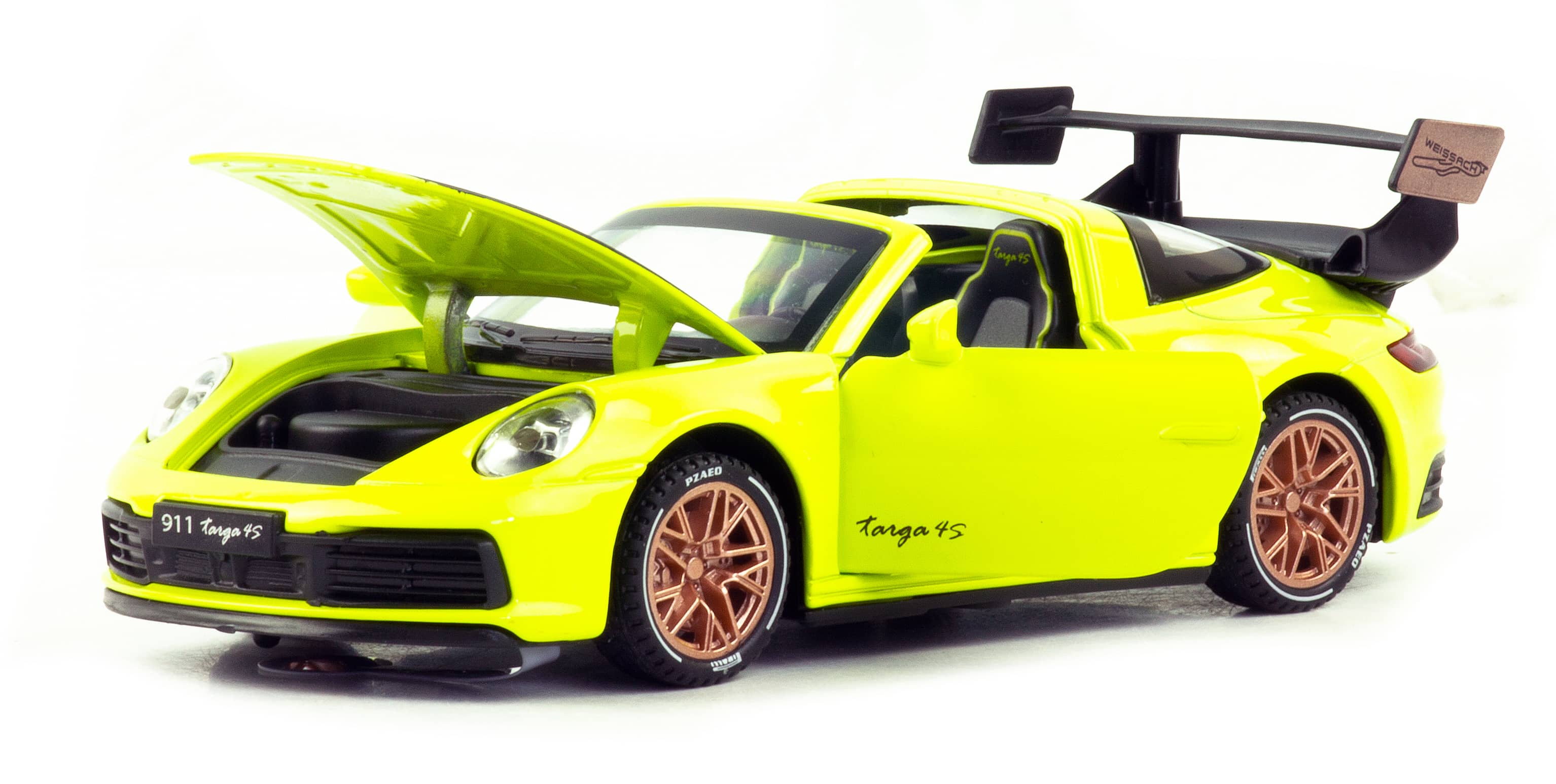 Металлическая машинка Newao Model 1:32 «Porsche 911 Targa 4S» XA3231B, свет, звук, инерционная / Желтый