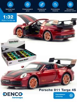 Металлическая машинка Newao Model 1:32 «Porsche 911 Targa 4S» XA3231B, свет, звук, инерционная / Красный