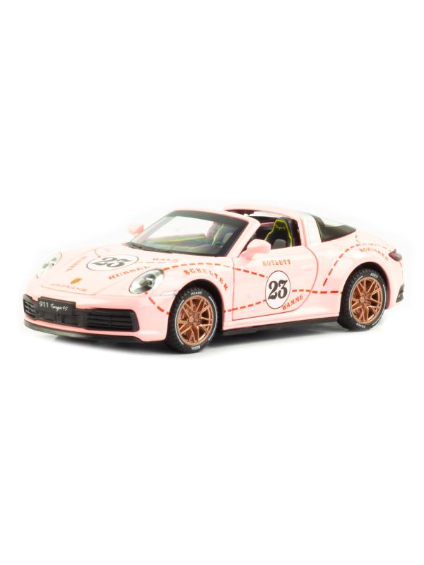 Металлическая машинка Newao Model 1:32 «Porsche 911 Targa» ХА3225В, свет, звук, инерционная / Розовый