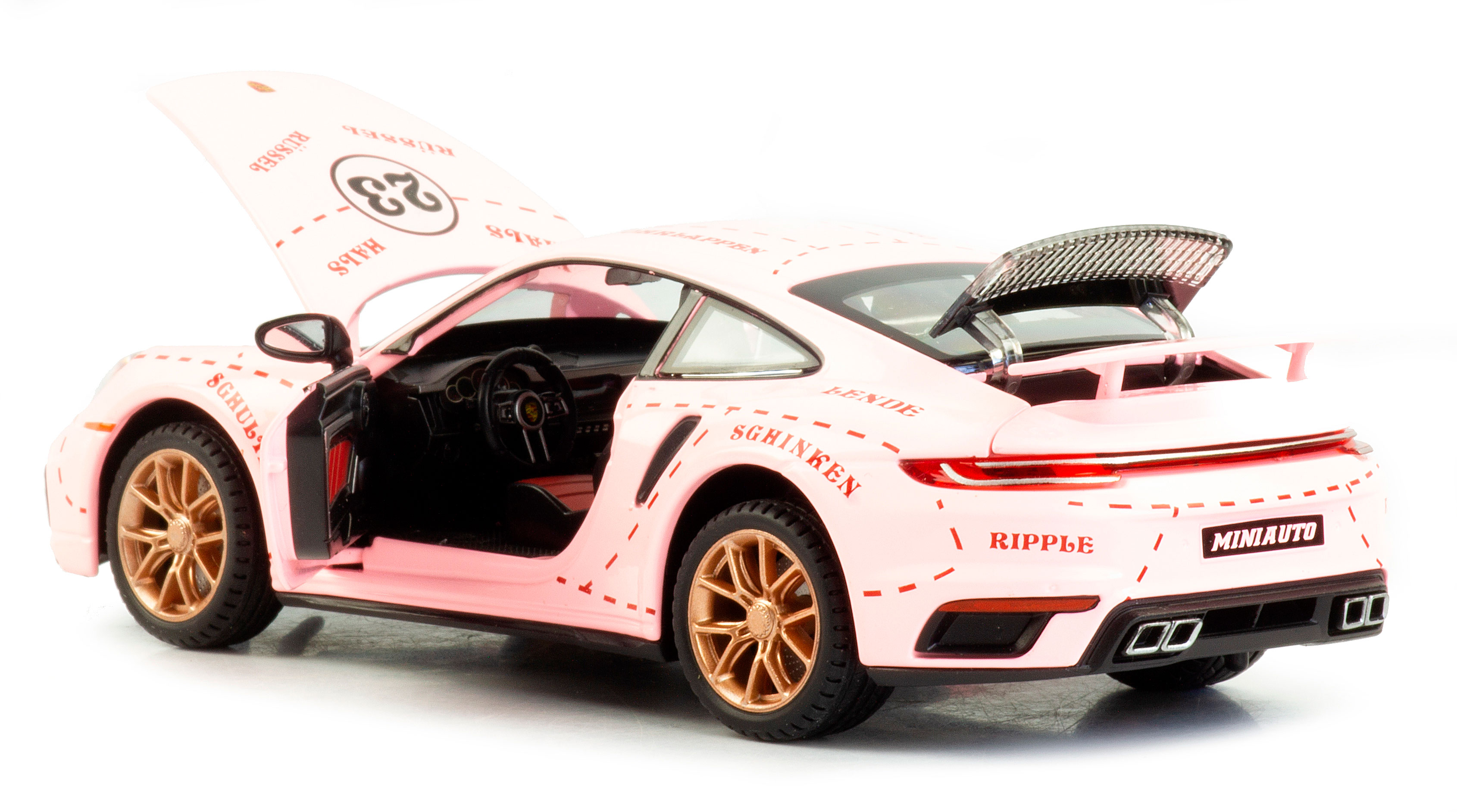 Металлическая машинка Mini Auto 1:24 «Porsche 911 Turbo S» 2405B, 20 см. инерционная, свет, звук / Розовый