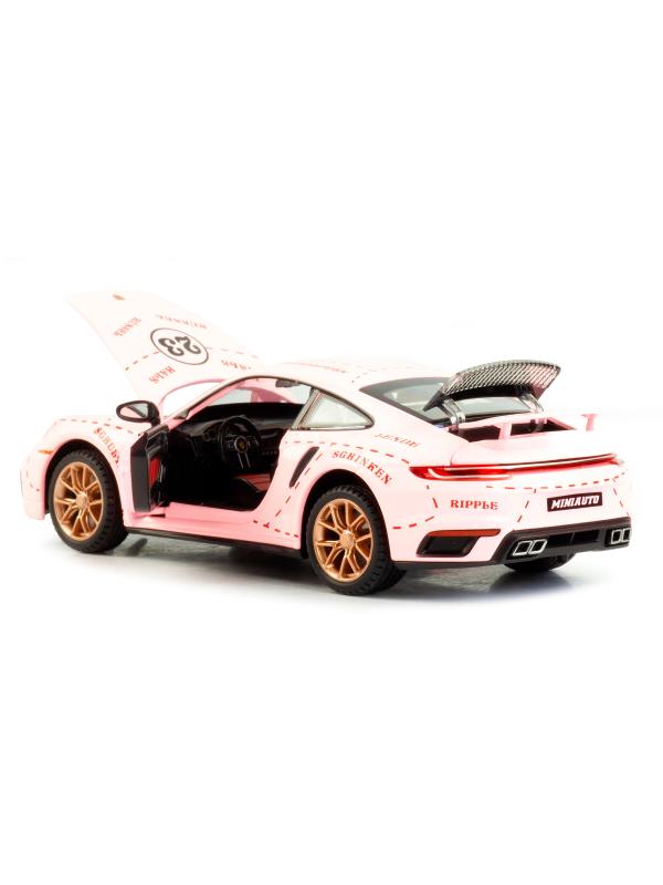 Металлическая машинка Mini Auto 1:24 «Porsche 911 Turbo S» 2405B, 20 см. инерционная, свет, звук / Розовый