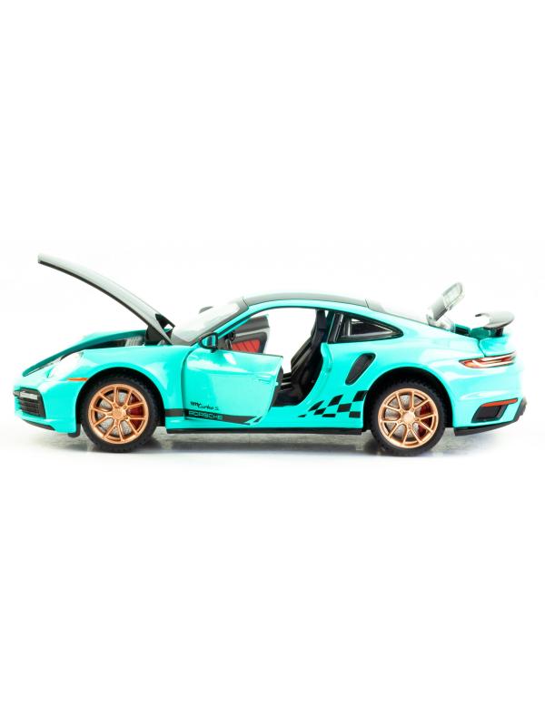 Металлическая машинка Mini Auto 1:24 «Porsche 911 Turbo S» 2405B, 20 см. инерционная, свет, звук / Бирюзовый