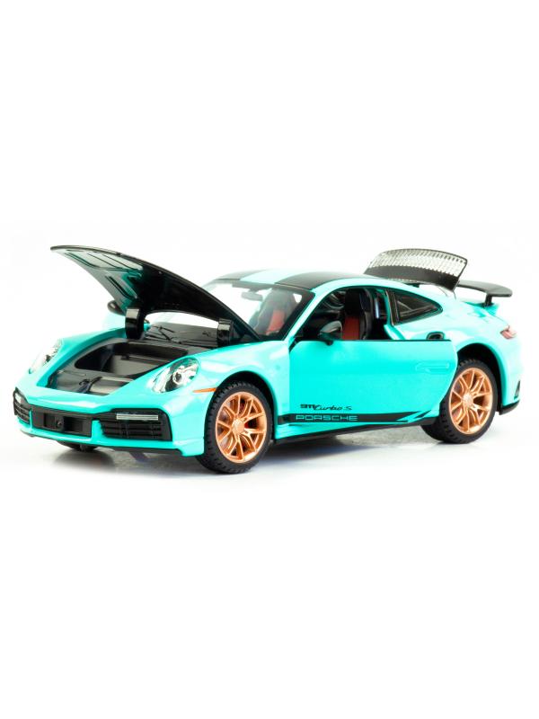 Металлическая машинка Mini Auto 1:24 «Porsche 911 Turbo S» 2405B, 20 см. инерционная, свет, звук / Бирюзовый