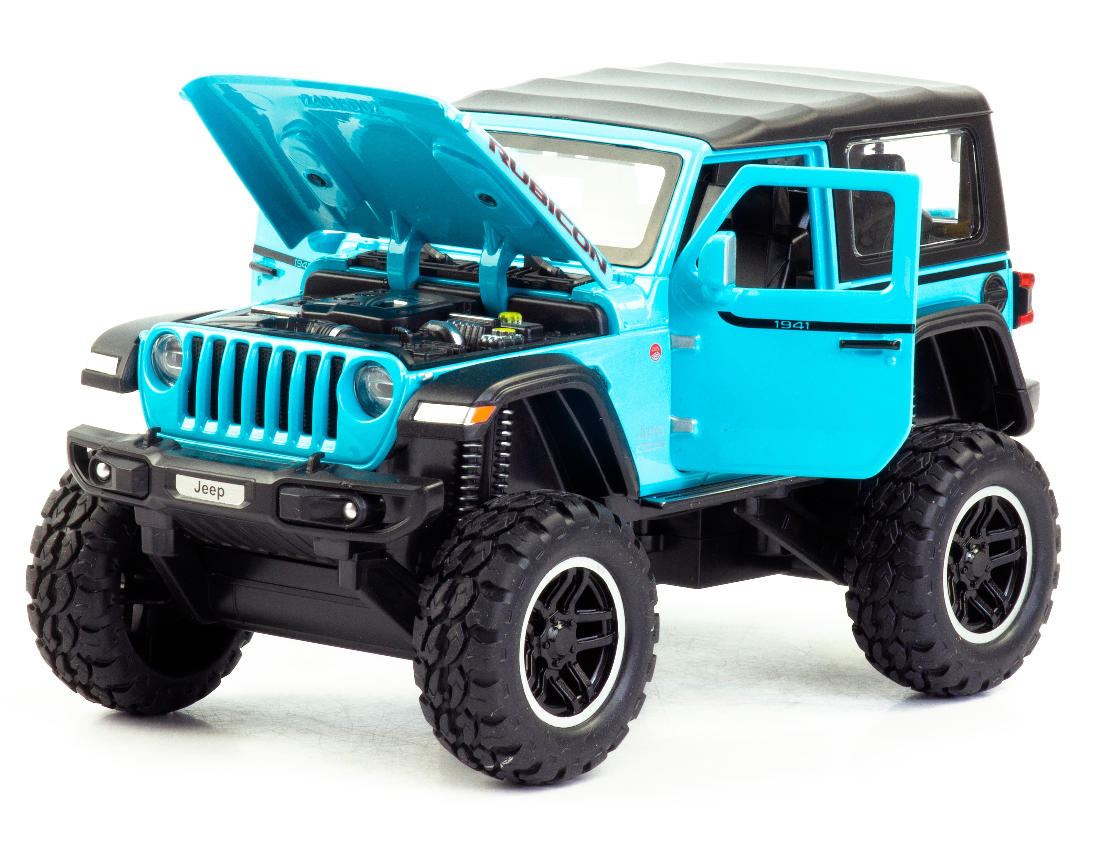 Металлическая машинка Mini Auto 1:20 «Jeep Wrangler Rubicon» 2402B-2, 20 см. инерционная, свет, звук / Голубой