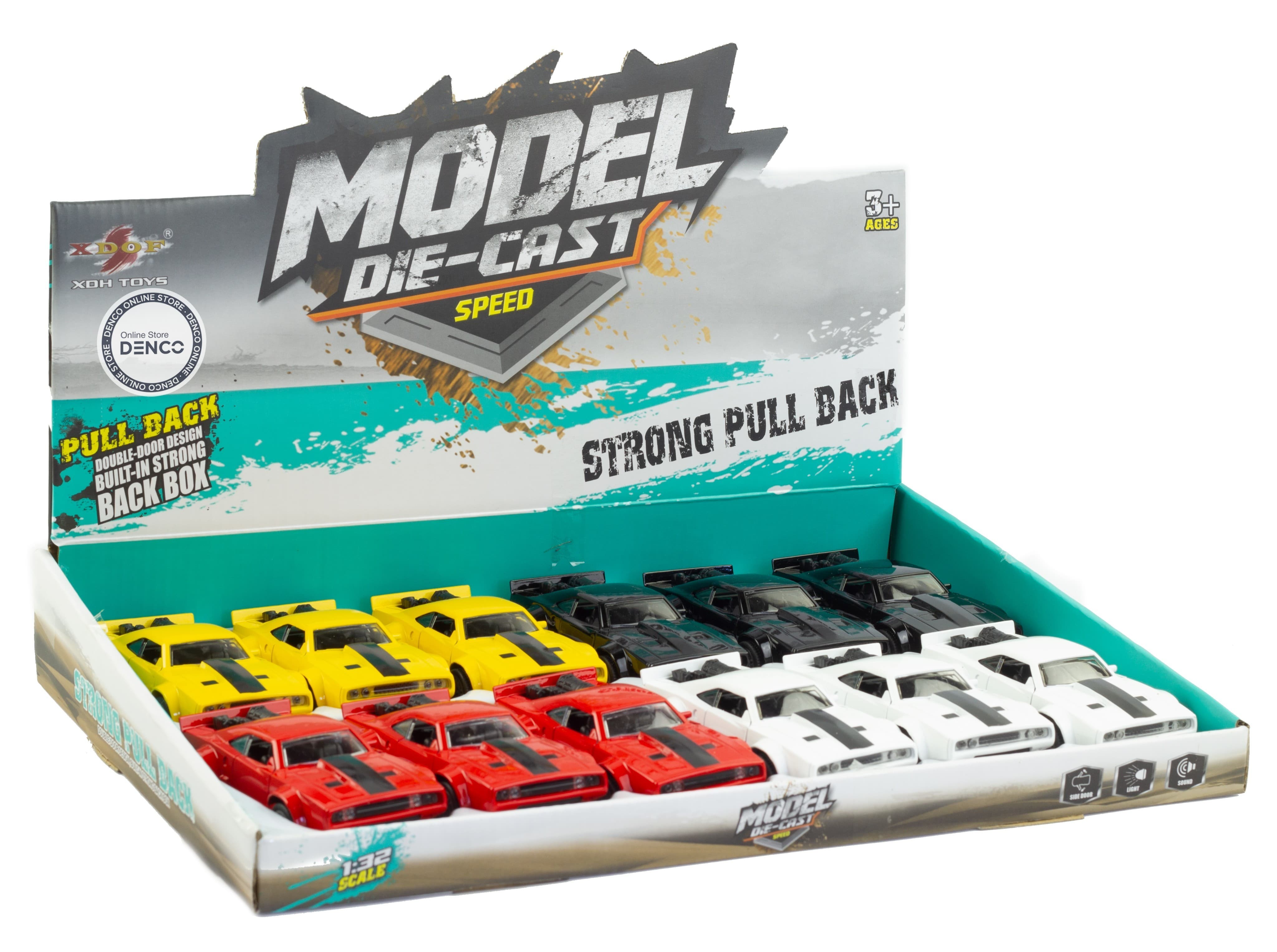 Металлическая машинка XDOF 1:32 «Dodge Challenger» 63206М, 12 см. инерционная, свет, звук / Красный