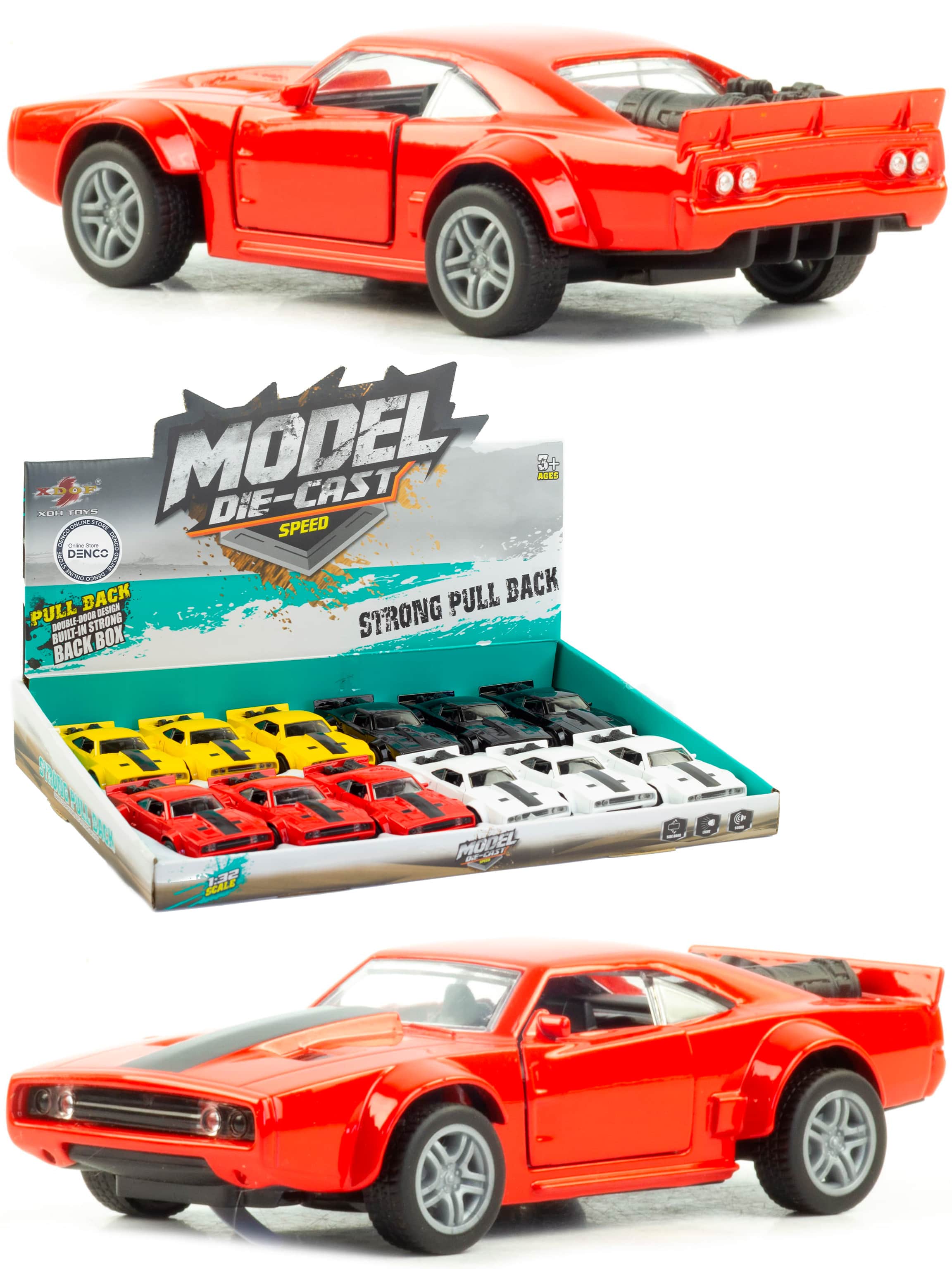 Металлическая машинка XDOF 1:32 «Dodge Challenger» 63206М, 12 см. инерционная, свет, звук / Красный
