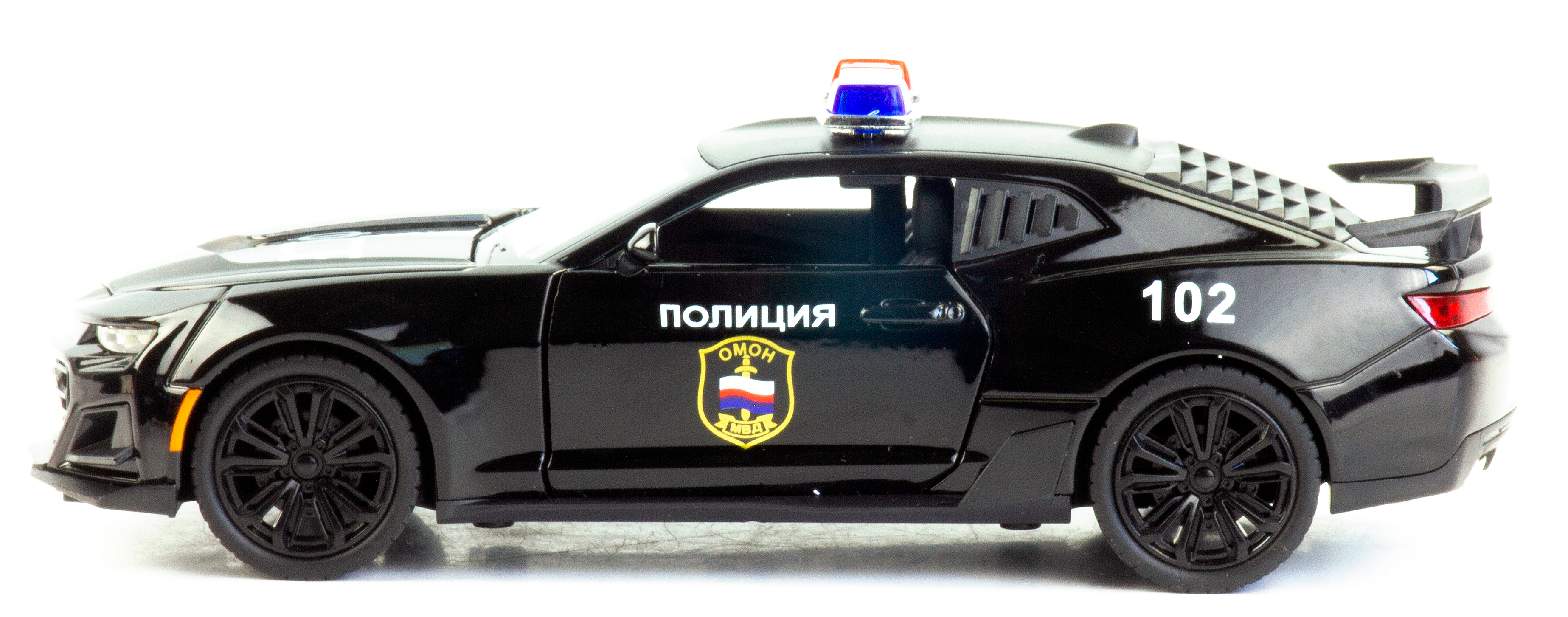 Металлическая машинка Che Zhi 1:24 «Chevrolet Camaro: Служебная» CZ126J, инерционная, свет, звук / Черный
