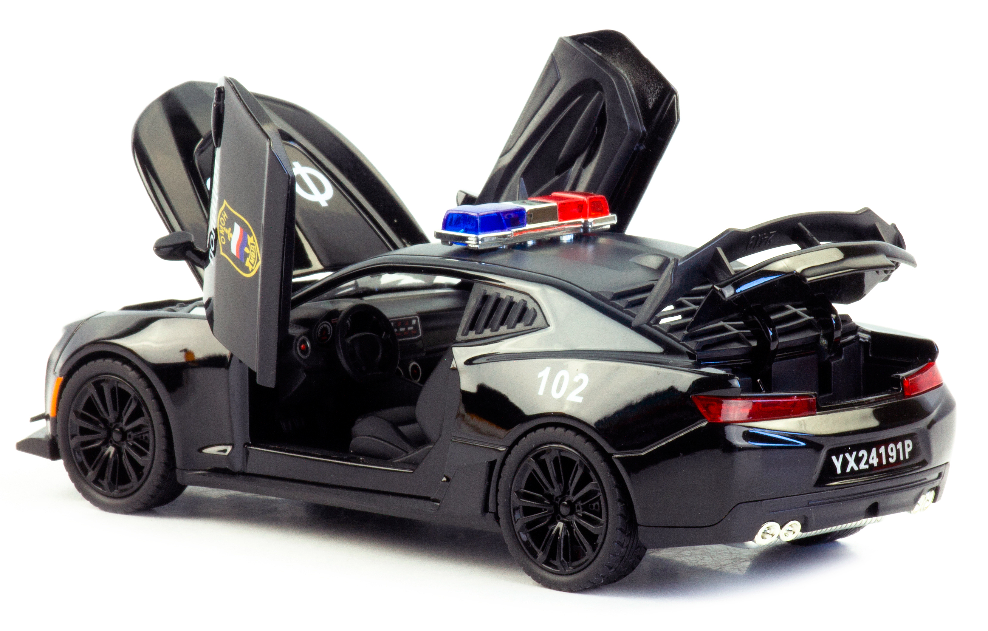 Металлическая машинка Che Zhi 1:24 «Chevrolet Camaro: Служебная» CZ126J, инерционная, свет, звук / Черный