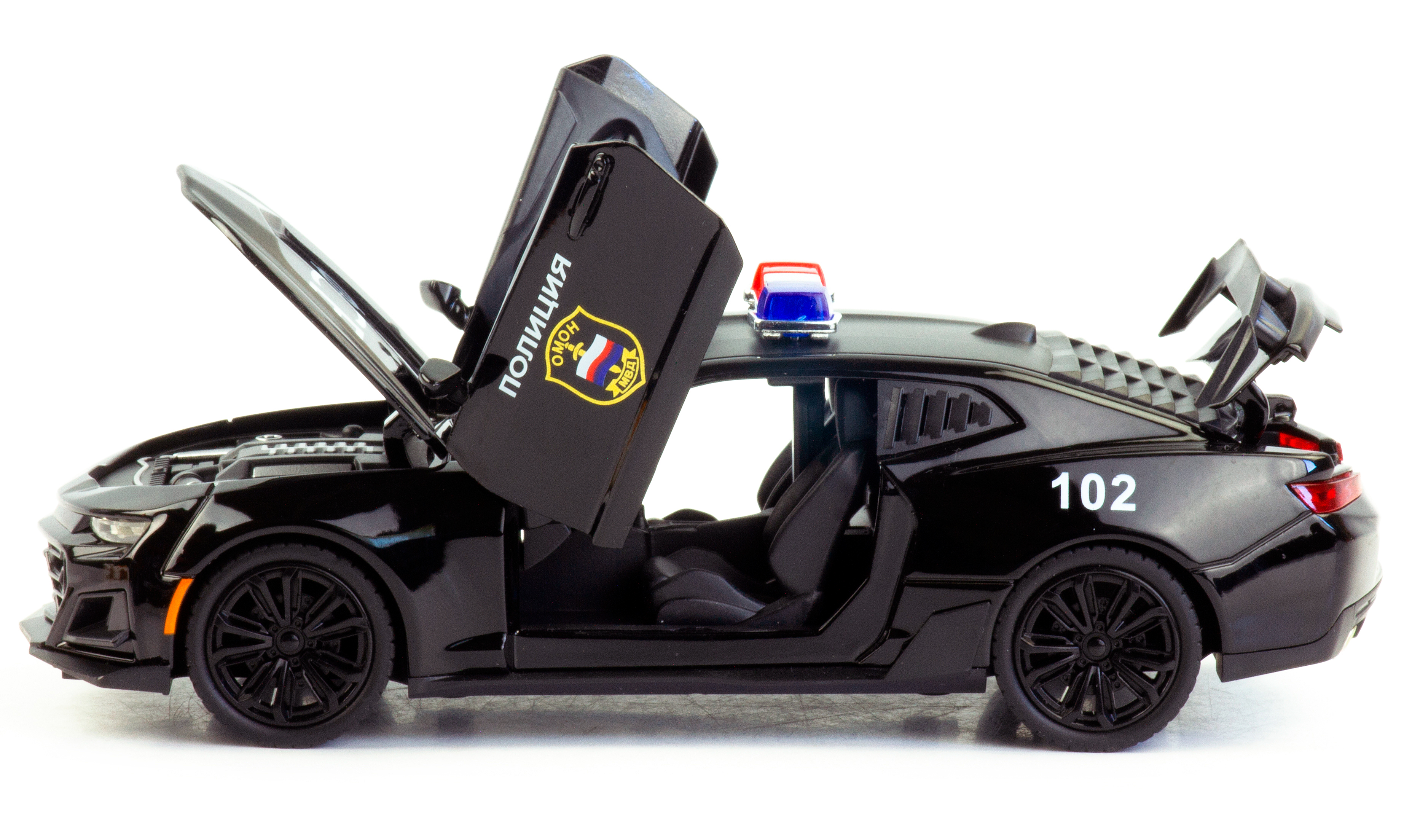 Металлическая машинка Che Zhi 1:24 «Chevrolet Camaro: Служебная» CZ126J, инерционная, свет, звук / Черный