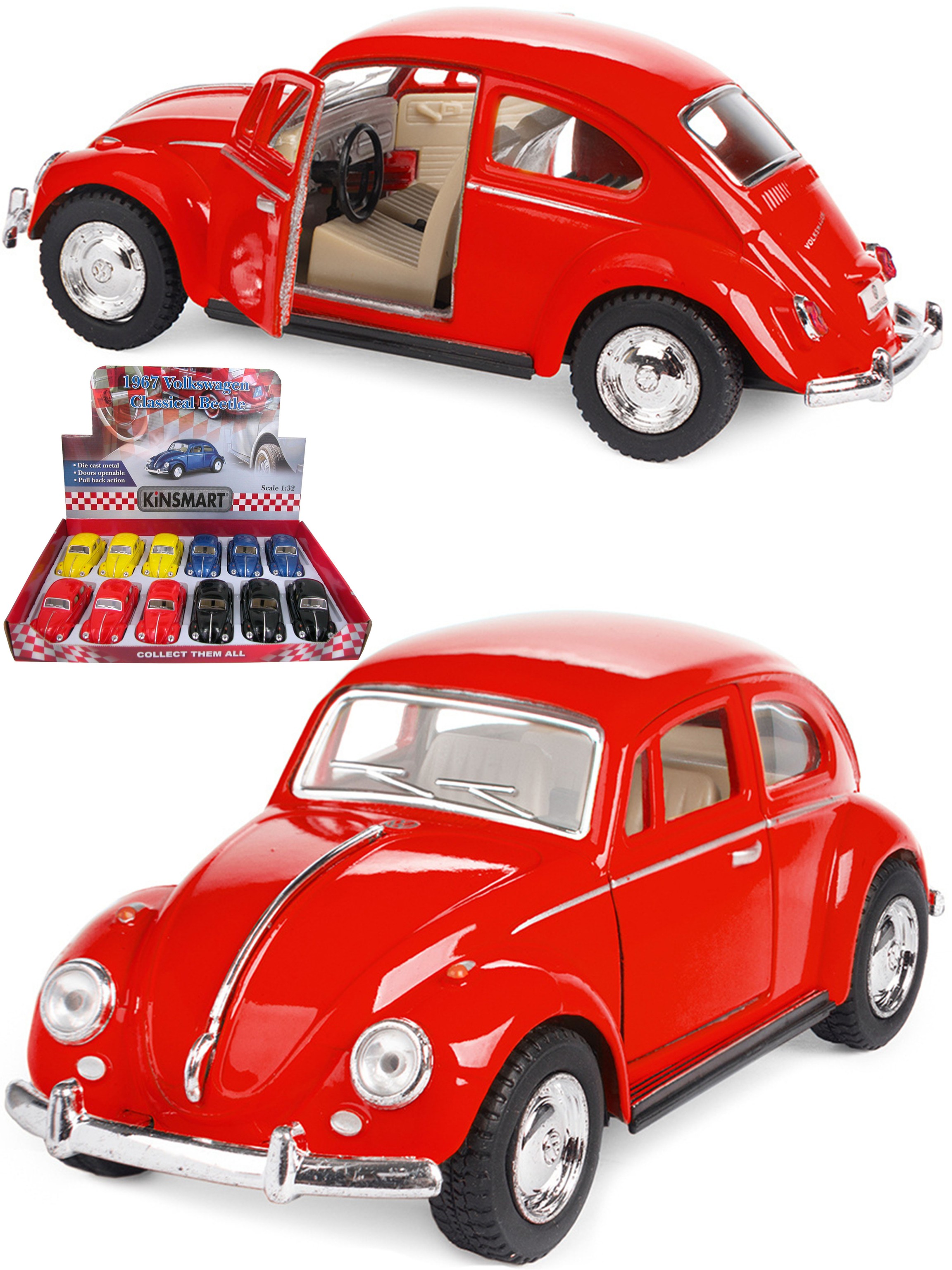 Металлическая машинка Kinsmart 1:32 «1967 Volkswagen Classical Beetle» KT5057D инерционная / Красный