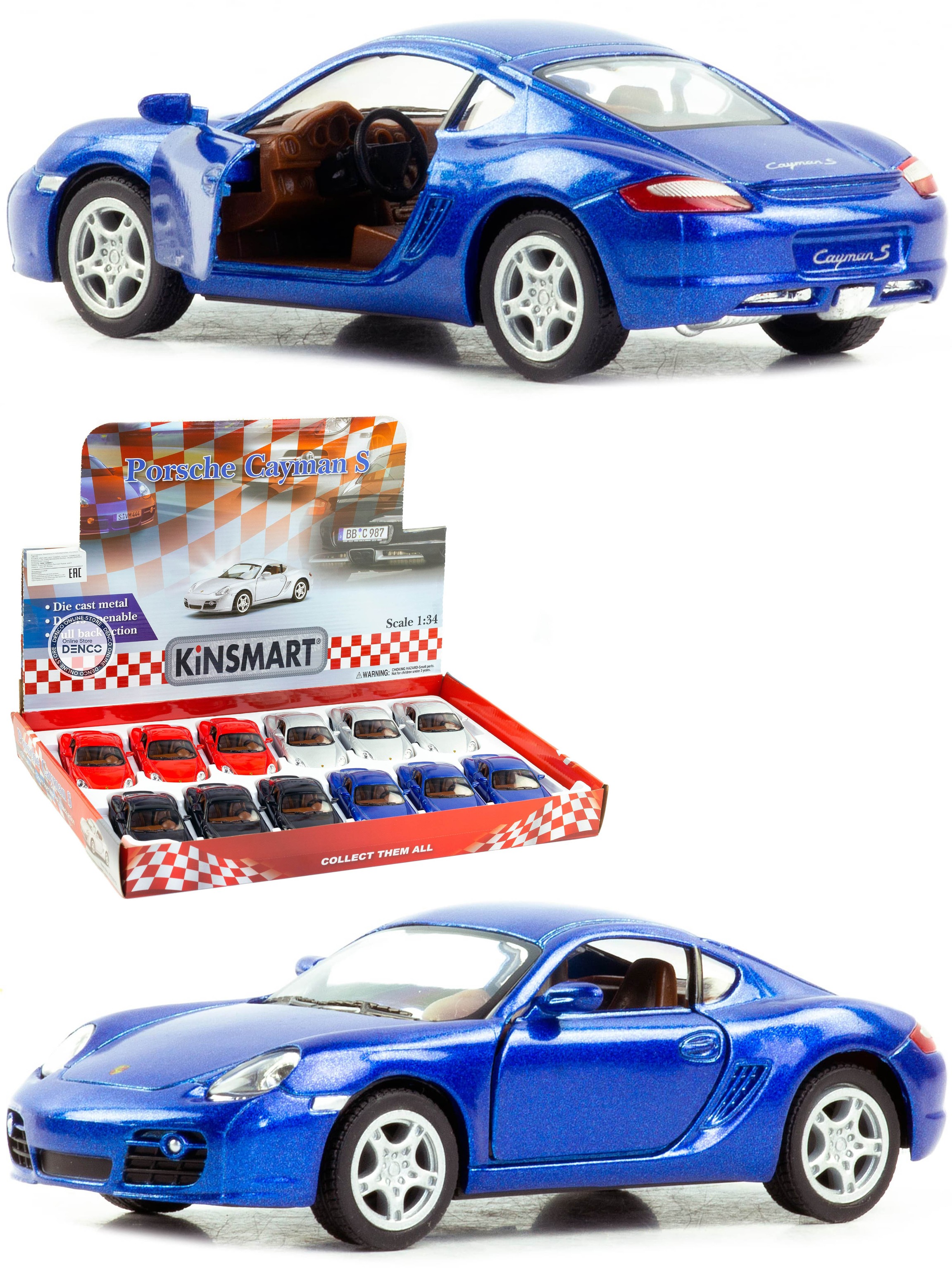 Металлическая машинка Kinsmart 1:34 «Porsche Cayman S» KT5307D, 12,5 см.,  инерционная / Синий