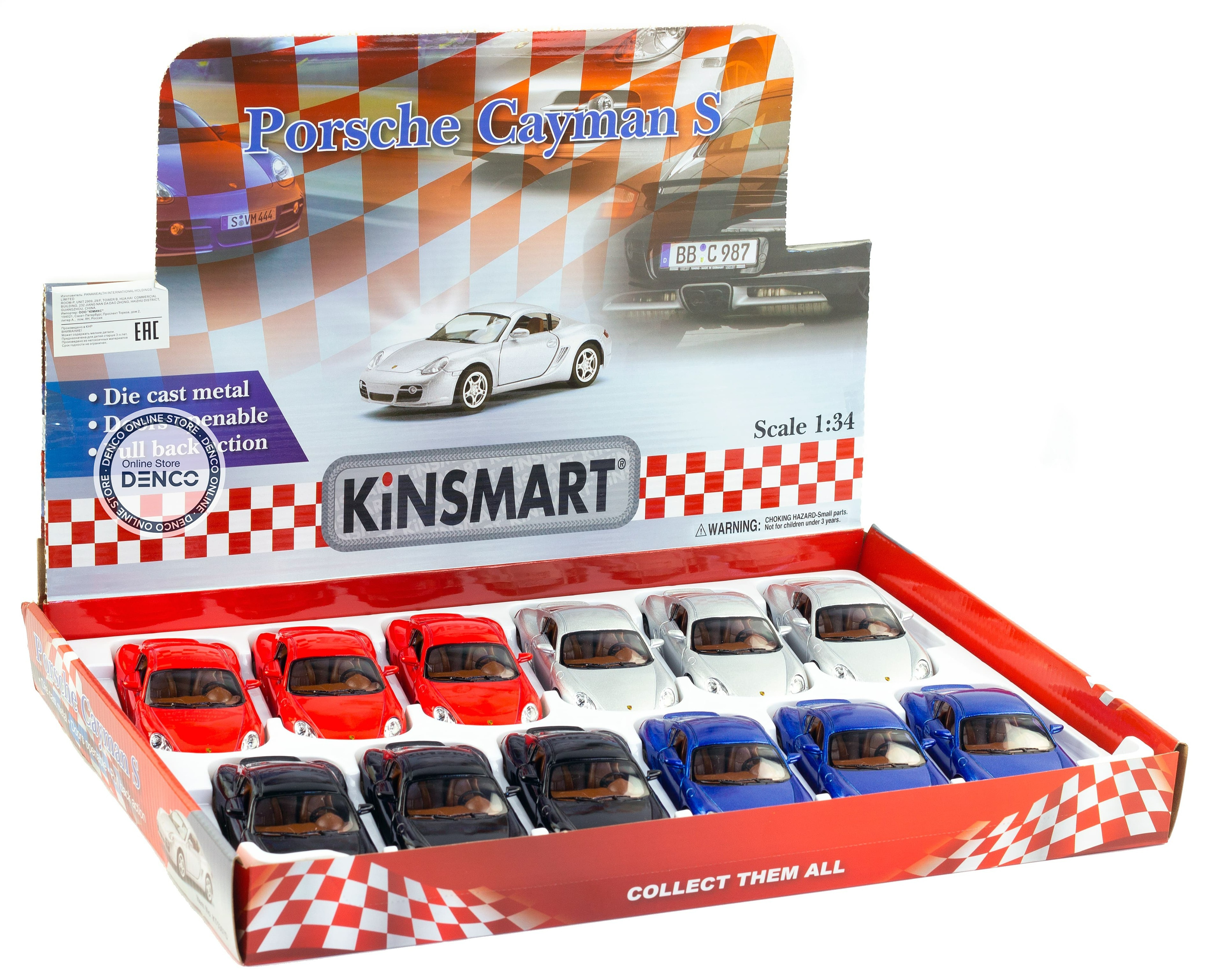 Металлическая машинка Kinsmart 1:34 «Porsche Cayman S» KT5307D, 12,5 см., инерционная / Синий
