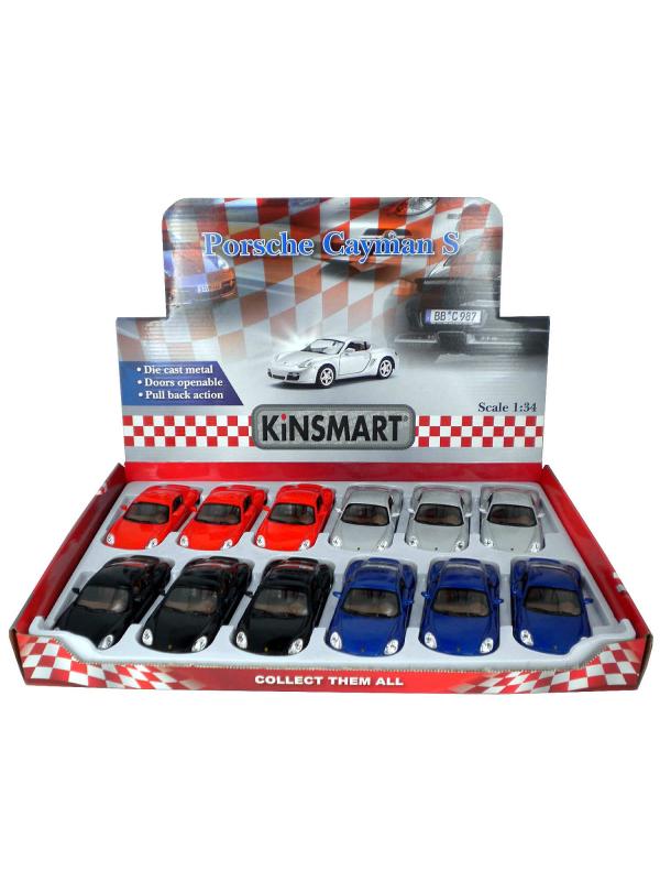 Металлическая машинка Kinsmart 1:34 «Porsche Cayman S» KT5307D, 12,5 см., инерционная / Синий