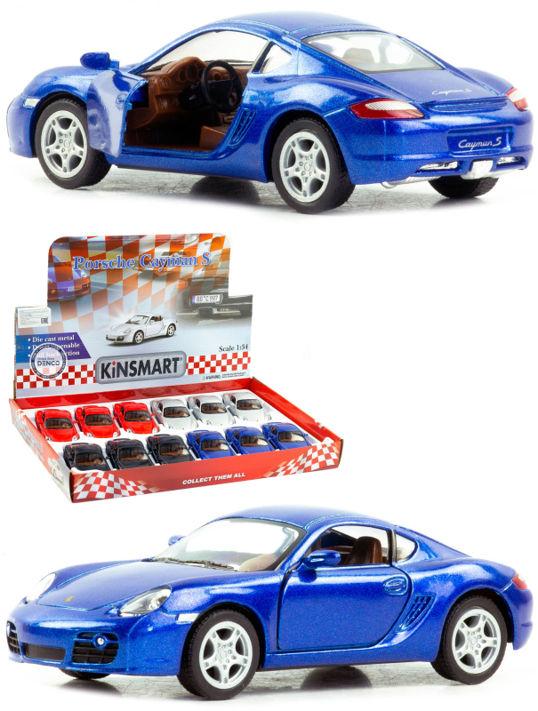 Металлическая машинка Kinsmart 1:34 «Porsche Cayman S» KT5307D, 12,5 см., инерционная / Синий