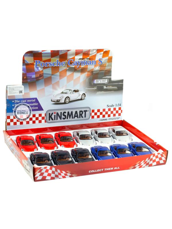 Металлическая машинка Kinsmart 1:34 «Porsche Cayman S» KT5307D, 12,5 см., инерционная / Синий