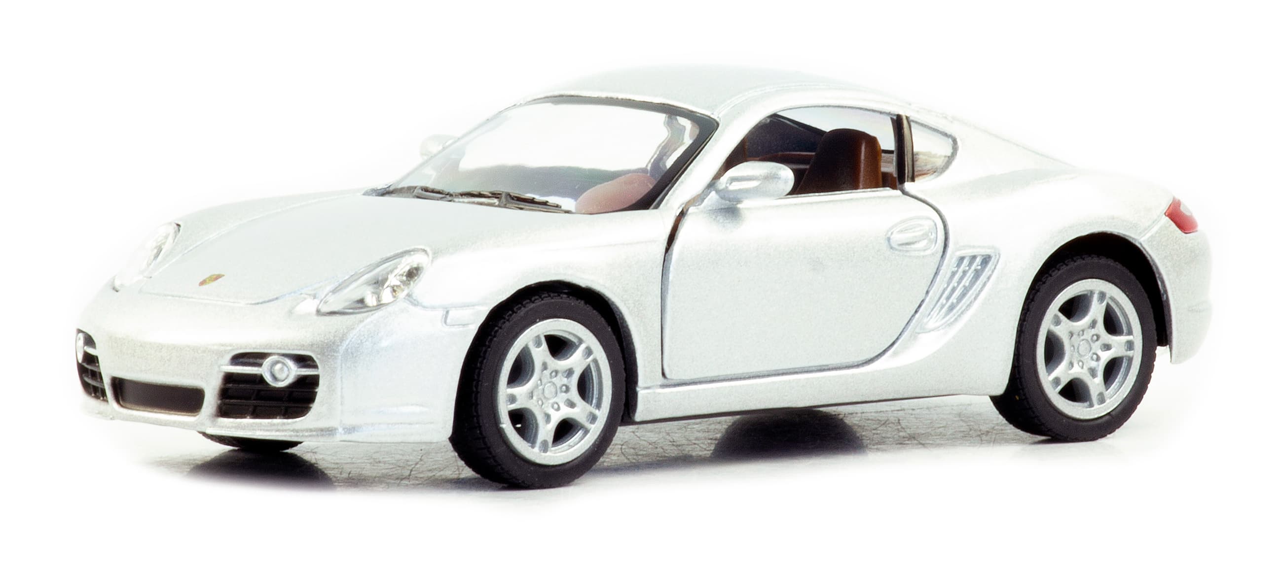 Металлическая машинка Kinsmart 1:34 «Porsche Cayman S» KT5307D, 12,5 см., инерционная / Серебристый