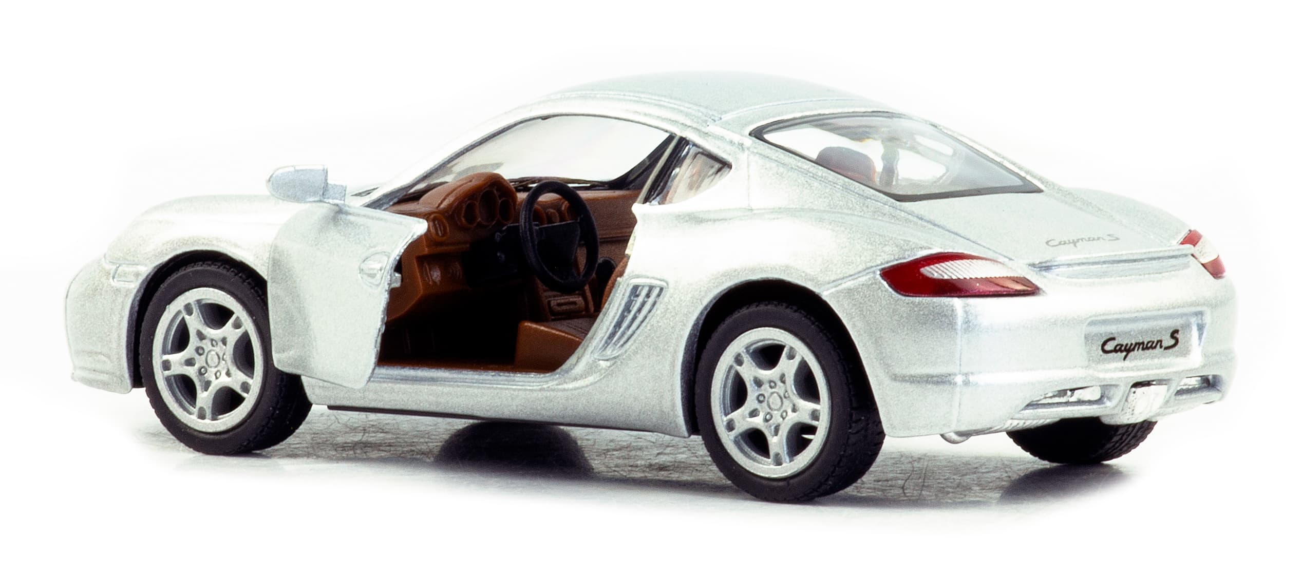 Металлическая машинка Kinsmart 1:34 «Porsche Cayman S» KT5307D, 12,5 см., инерционная / Серебристый