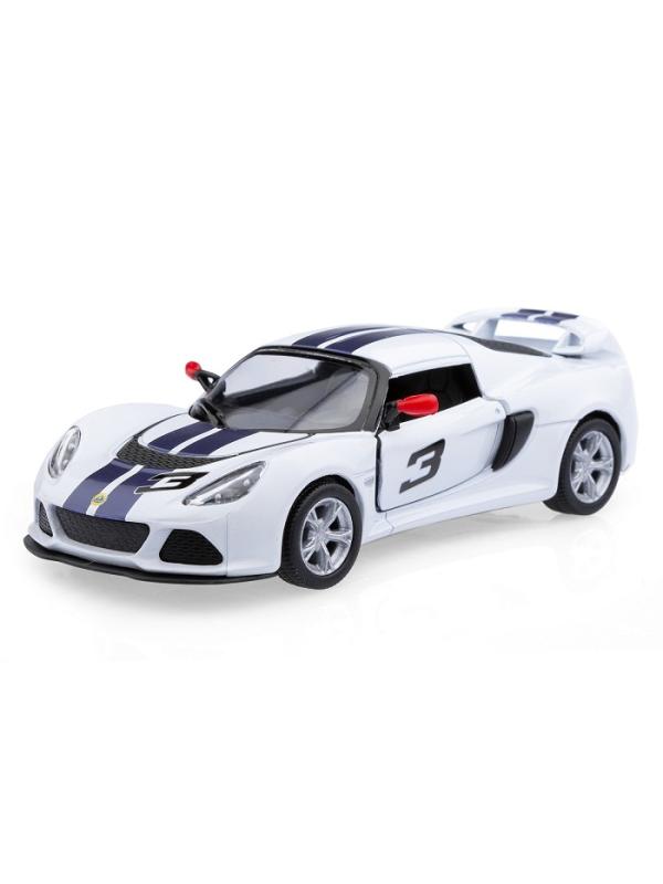 Металлическая машинка Kinsmart 1:32 «2012 Lotus Exige S (C принтом)» KT5361DF инерционная / Белый