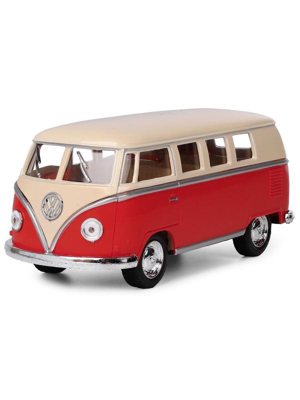 Металлическая машинка Kinsmart 1:32 «1962 Volkswagen Classical Bus (Ivory Top)» KT5377D инерционная / Красный