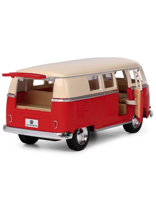Металлическая машинка Kinsmart 1:32 «1962 Volkswagen Classical Bus (Ivory Top)» KT5377D инерционная / Красный