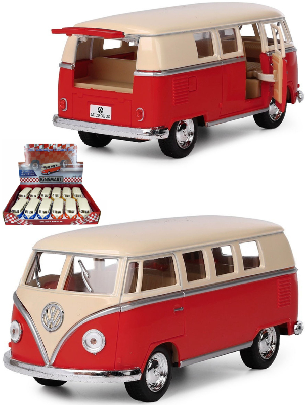 Металлическая машинка Kinsmart 1:32 «1962 Volkswagen Classical Bus (Ivory Top)» KT5377D инерционная / Красный